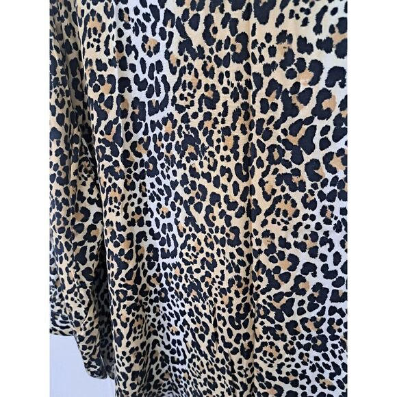 Gap Xl Womens Top Flowy Breezy Boat Neck Wide Sleeve Blouse Leopard Black Tan - Picture 3 of 8